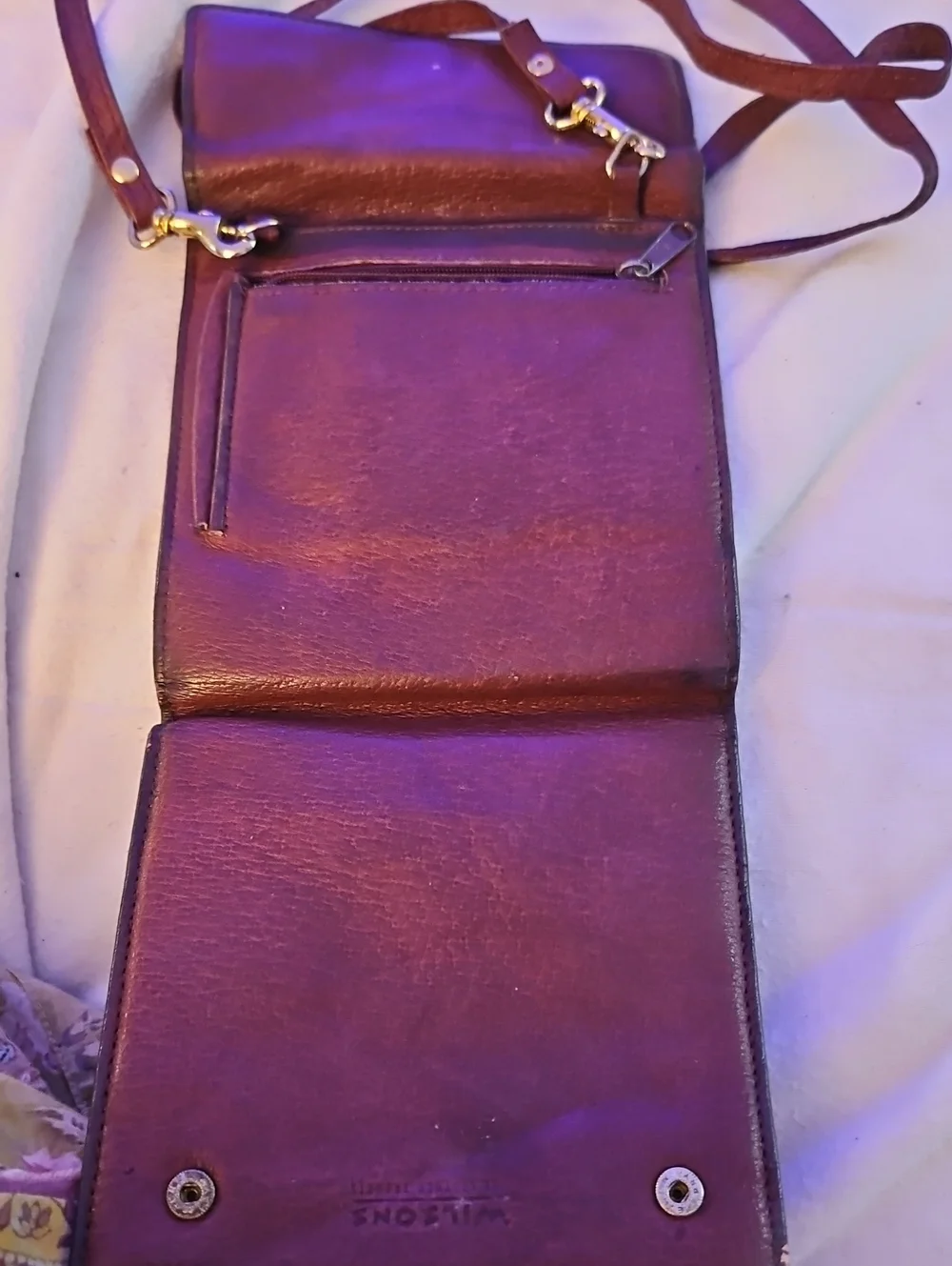 Wilson Purple Brown Leather Wallet Cross Body Purse